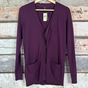 Ann Taylor LOFT Womens Sweater Marron M Cardigan Wool Blend V Neck Long Sleeve S